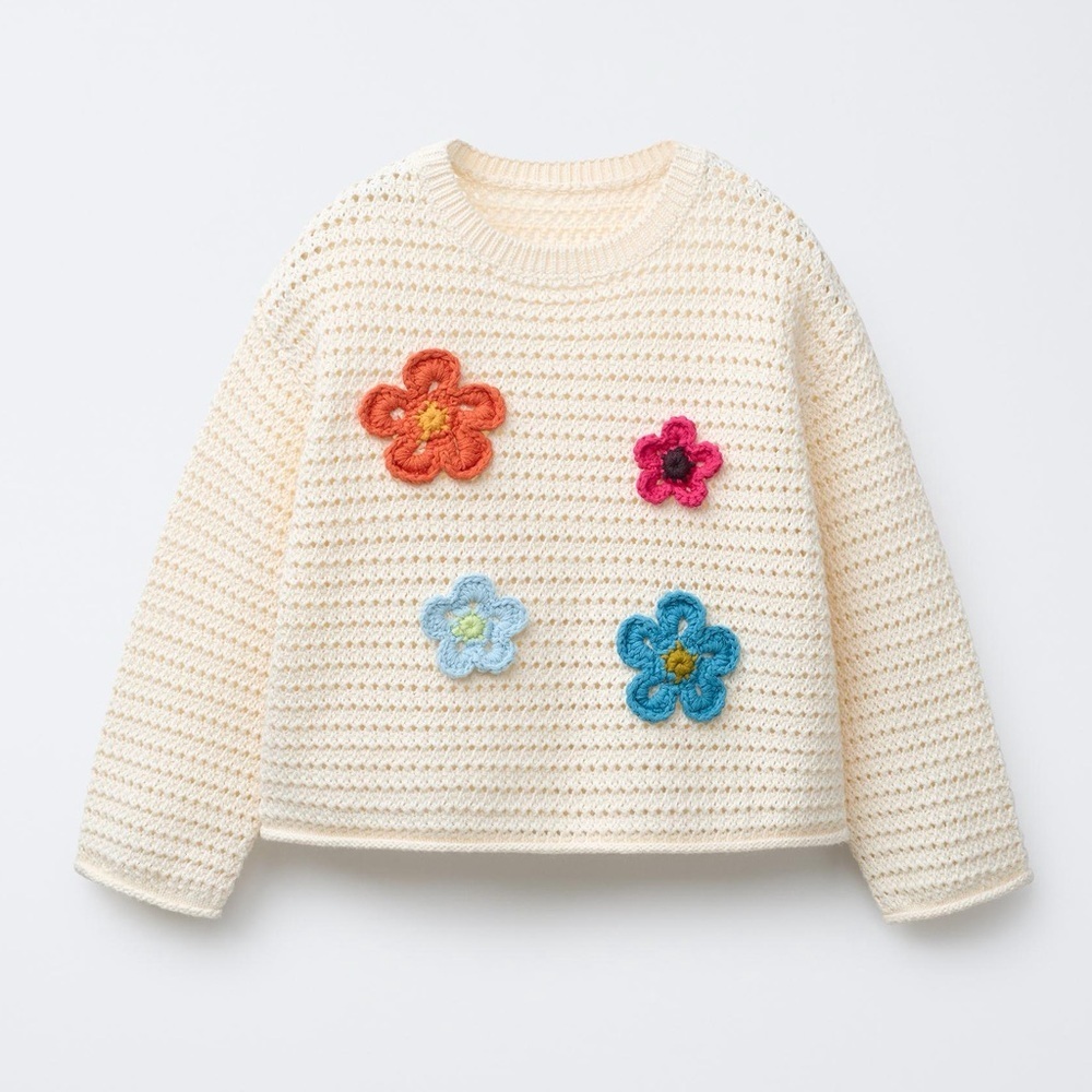 Zara Floral Knit Sweater Size 2T Crochet